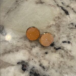 Peach Druzy Round Stud Earrings